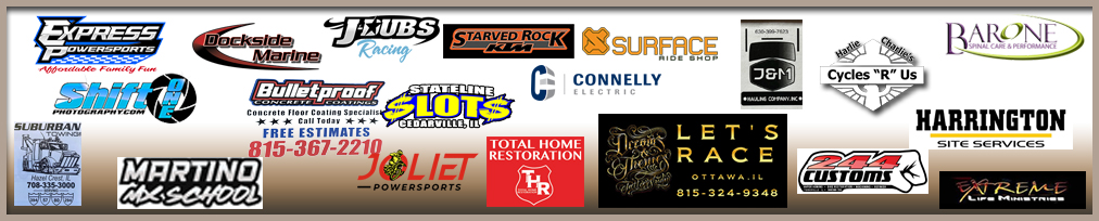 Joliet MX sponsor logos, including Express Powersports and track partners